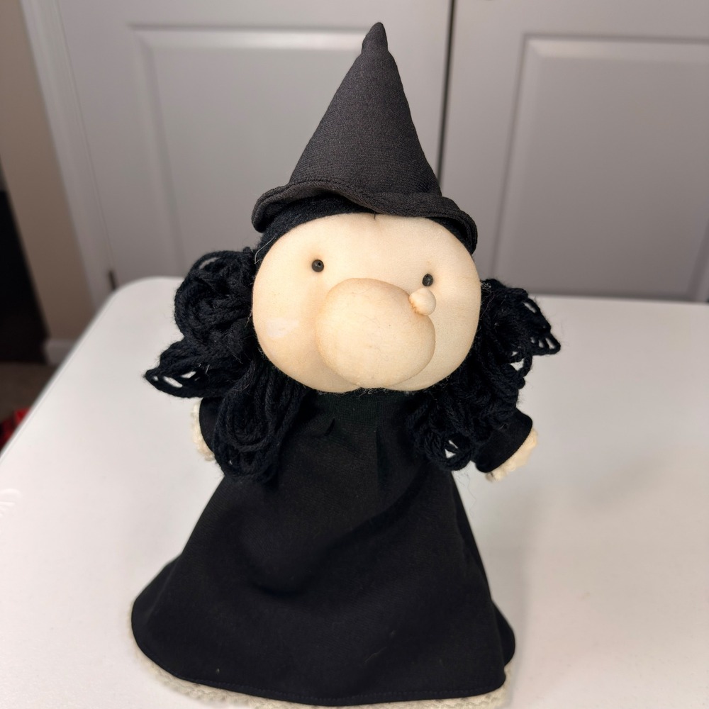 Vintage Handmade Soft Sculpture Witch Doll Large Nose Folk Art Halloween 14"